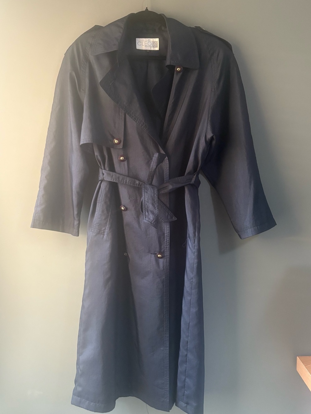 CLEO PETITES Navy Blue Belted Trench Coat | Size 6 Petite - Picture 6 of 9
